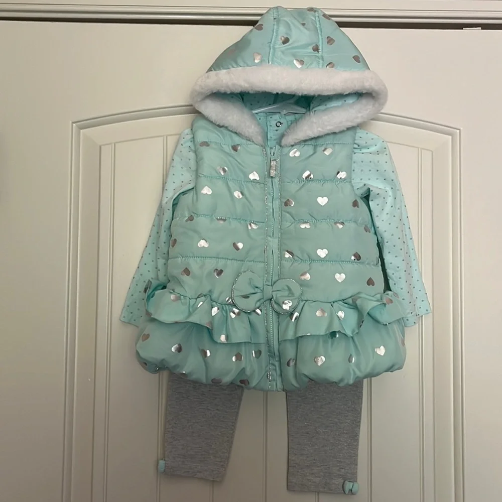 3-piece Girls Outfit with Puffer Vest - Picture 1 of 7